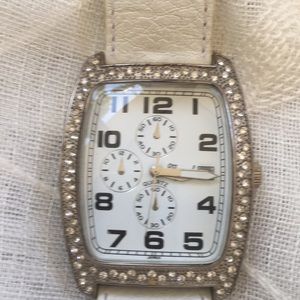 Marcel ladies watch in white with diamanté trim